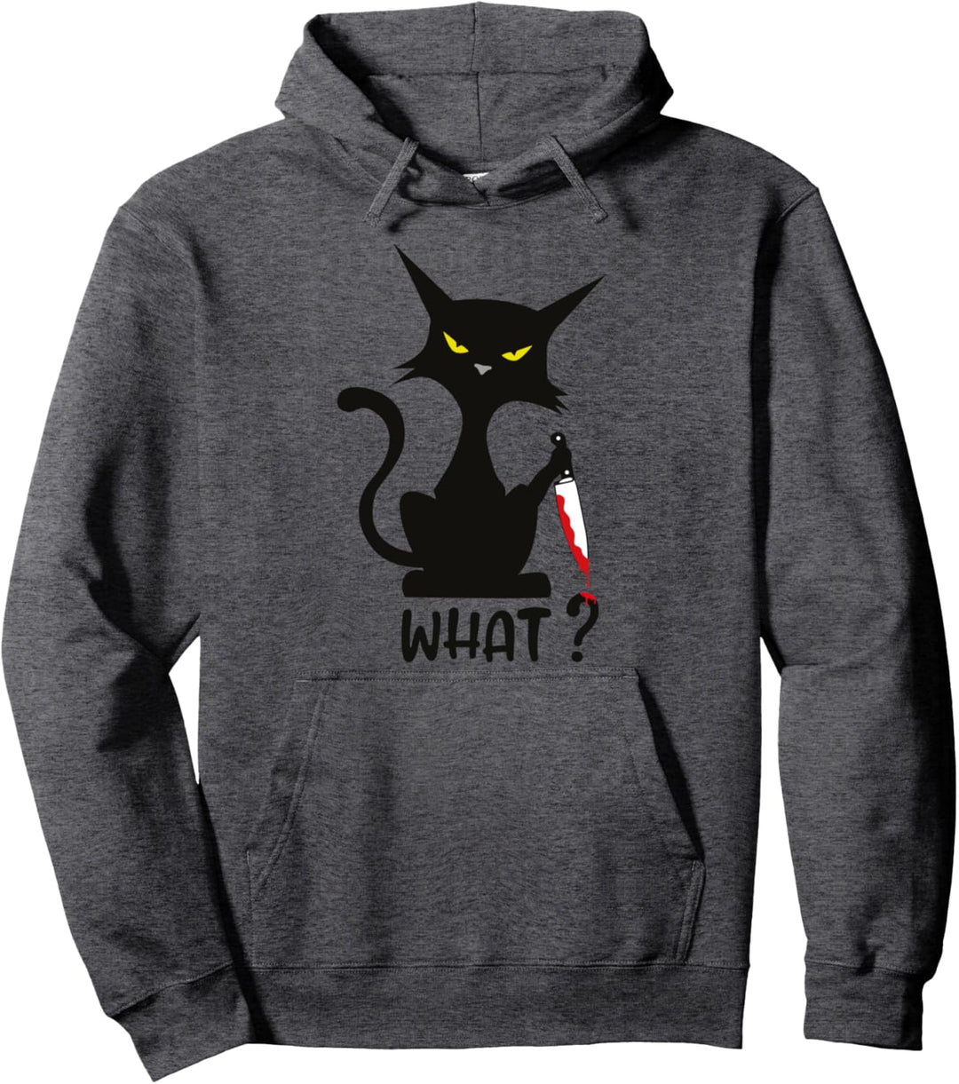What? - Lustige Schwarze Katze mit Messer Pullover Hoodie