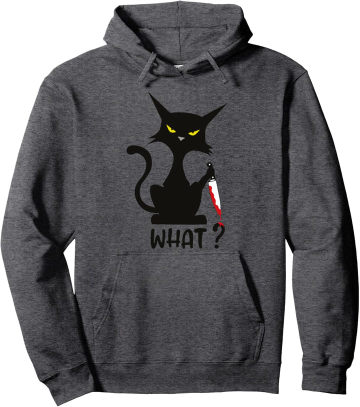 What? - Lustige Schwarze Katze mit Messer Pullover Hoodie