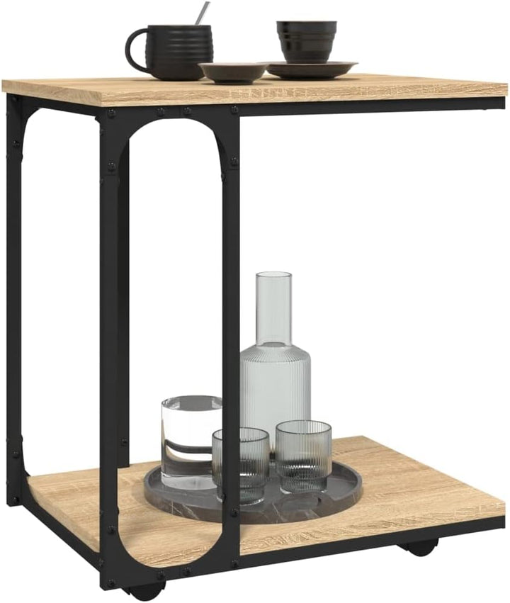 FIRBNUS Beistelltisch mit Rollen Sonoma 50x35x55,5 cm Holzwerkstoff Beistelltisch C Form Beistelltis