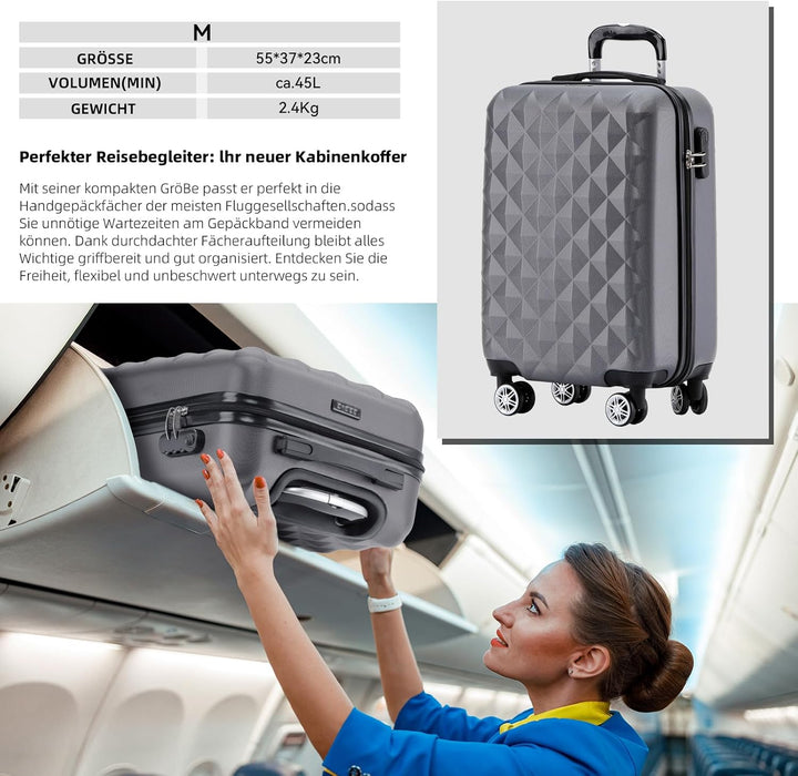 BEIBYE Zwillingsrollen 2066 Hartschale Trolley Koffer Reisekoffer Gepäck M-L-XL-Set (Business Grey,