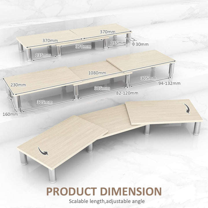AX Waber Dual Monitor Riser - Einstellbare Länge & Winkel, Holzständer für 2 Monitore mit Stauraum W