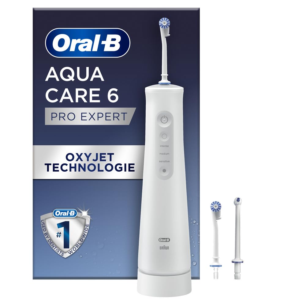 Oral-B AquaCare 6 Kabellose Munddusche, 3 Ersatzdüsen, Zahnzwischenraumreiniger, sanfte Zahnreinigun
