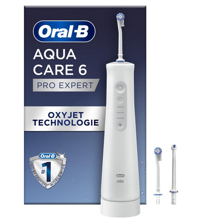 Oral-B AquaCare 6 Kabellose Munddusche, 3 Ersatzdüsen, Zahnzwischenraumreiniger, sanfte Zahnreinigun