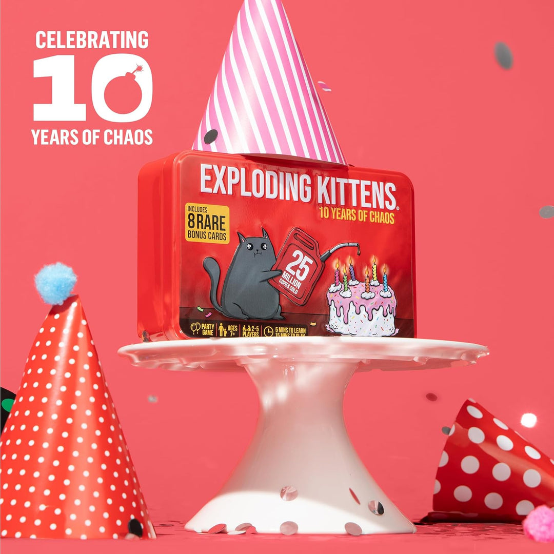 Exploding Kittens -10th Anniversary Collectible Tin (New Edition) – Updated with 8 Legacy Cards – Hi