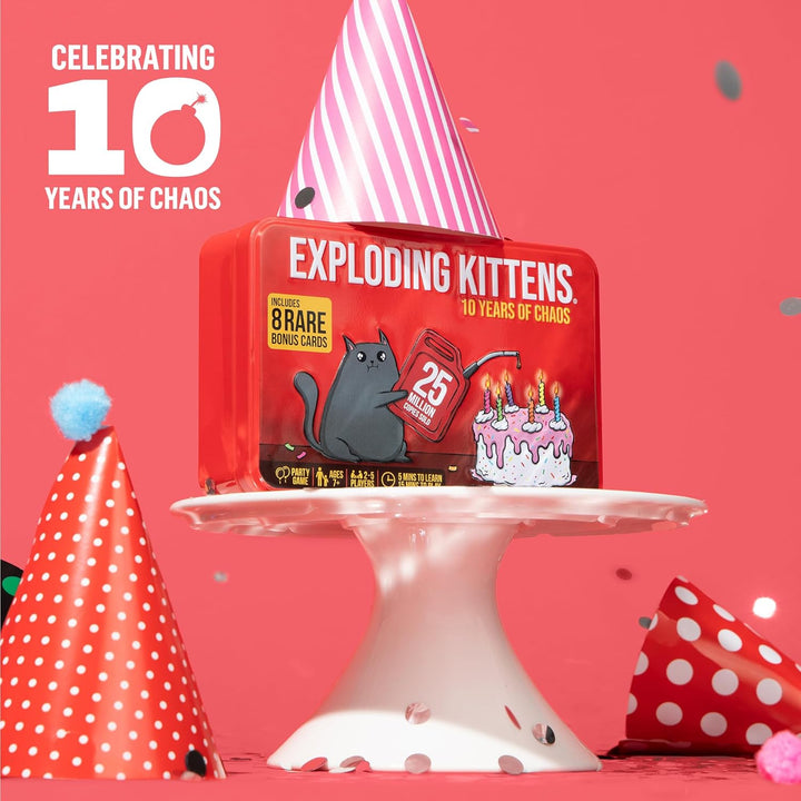 Exploding Kittens -10th Anniversary Collectible Tin (New Edition) – Updated with 8 Legacy Cards – Hi