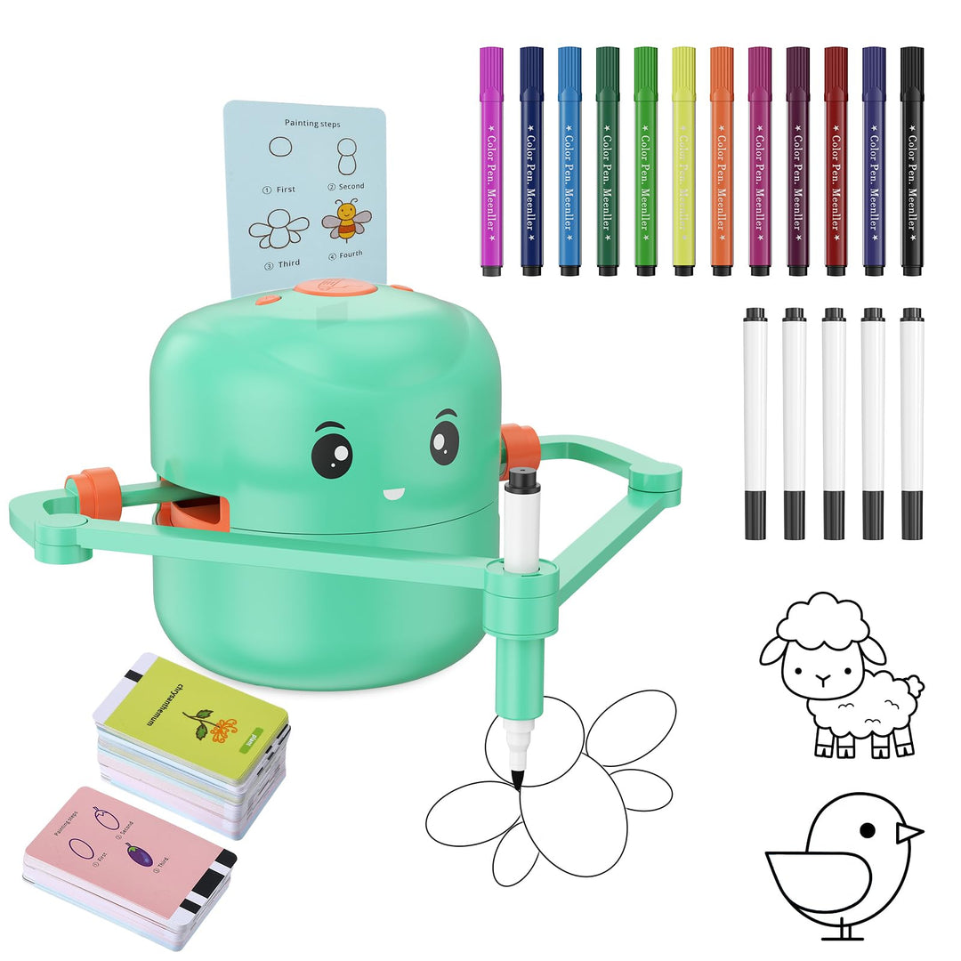 Zeichenroboter für Kinder mit 100 Karten, Sprachinteraktiver Malroboter Lernspielzeug, Wiederaufladb