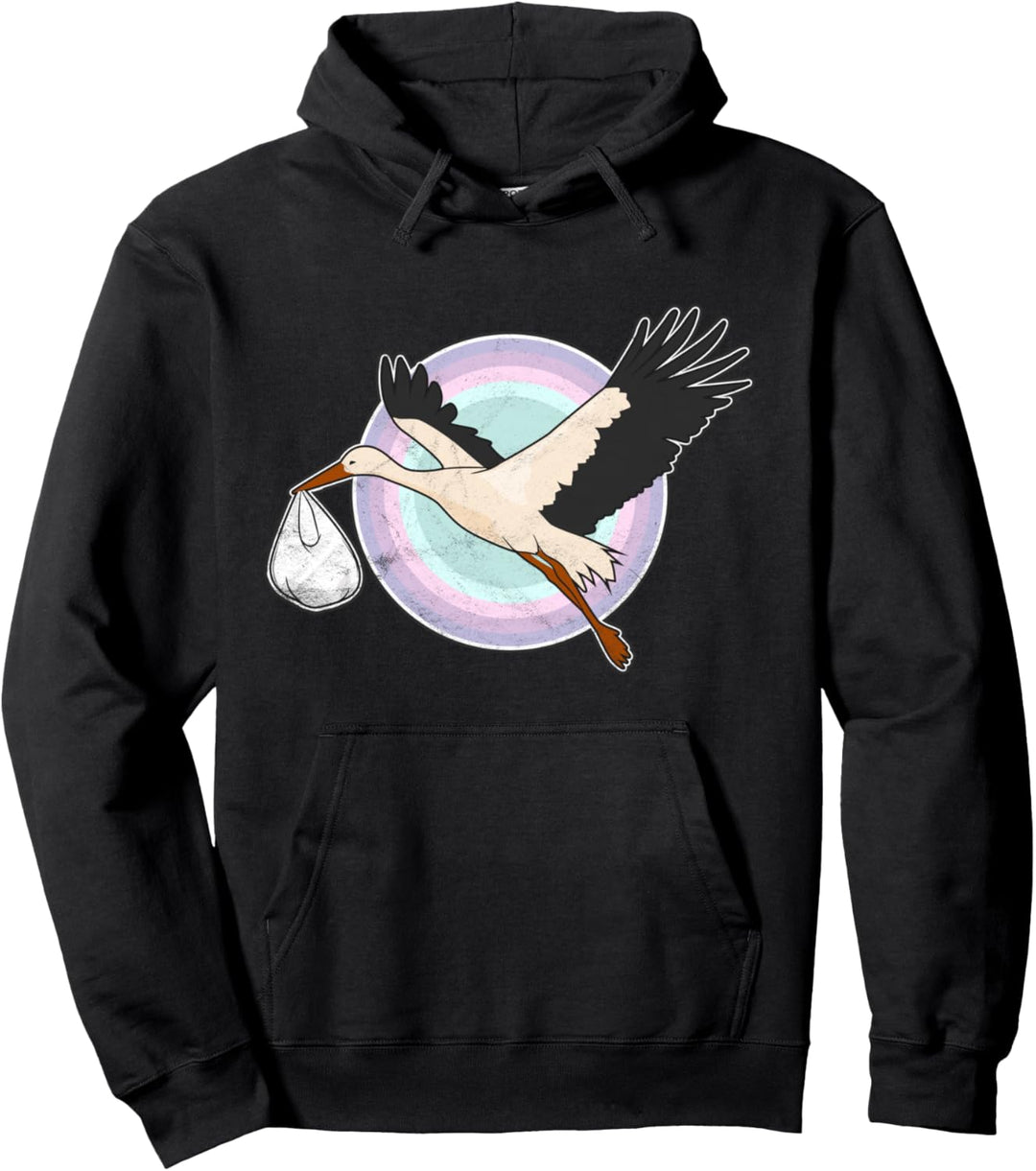 Storch Geburt Ankündigung Baby Werdende Mutter Vater Pullover Hoodie