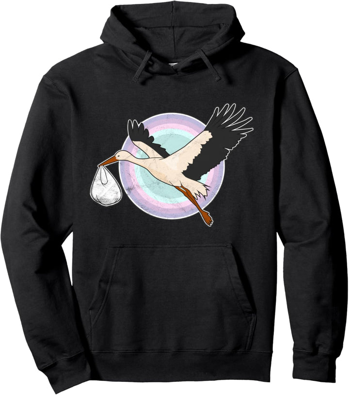 Storch Geburt Ankündigung Baby Werdende Mutter Vater Pullover Hoodie