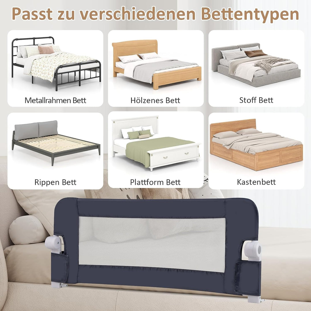 DREAMADE Bettgitter 150/120/105 cm, Kinderbettgitter Schutz, Kinderschutzgitter aus PP &amp; Oxford, Bab