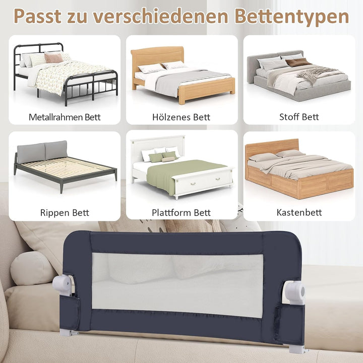 DREAMADE Bettgitter 150/120/105 cm, Kinderbettgitter Schutz, Kinderschutzgitter aus PP &amp; Oxford, Bab