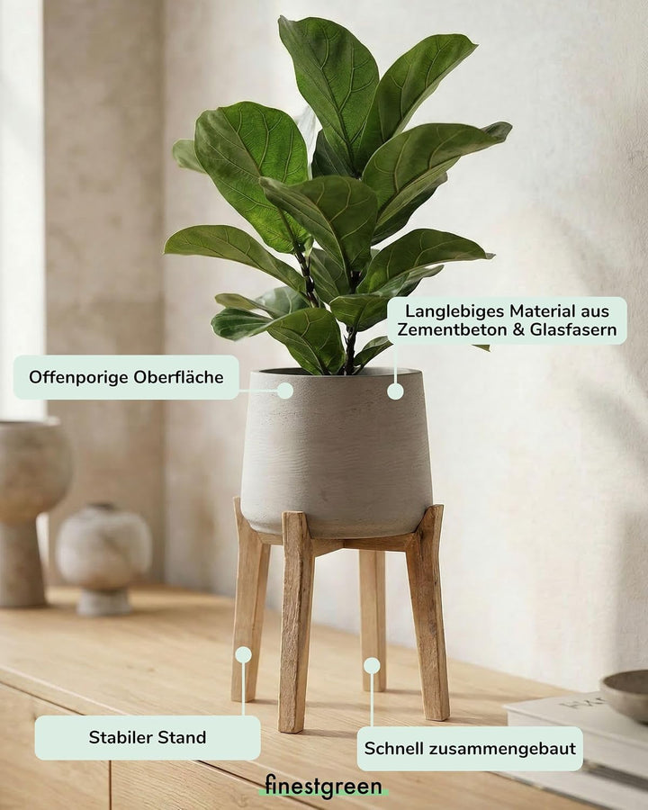 Finestgreen Patt Feet High | Handgefertigtes Pflanzgefäss auf Holzfüssen (M Ø:16,5 Ö:13,2 H:35 cm, G