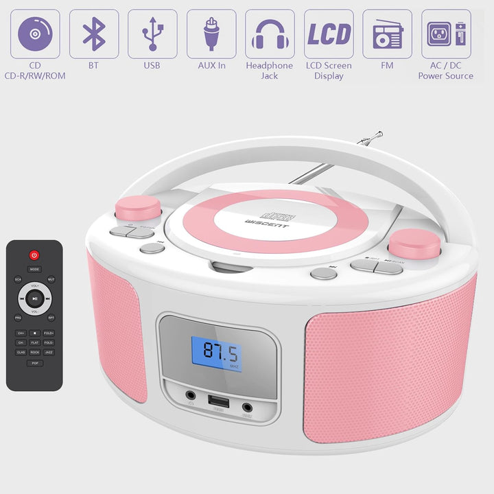 Tragbarer CD-Player Boombox mit Bluetooth | Fernsteuerung | FM-Radio | USB | MP3-Wiedergabe | Kompat