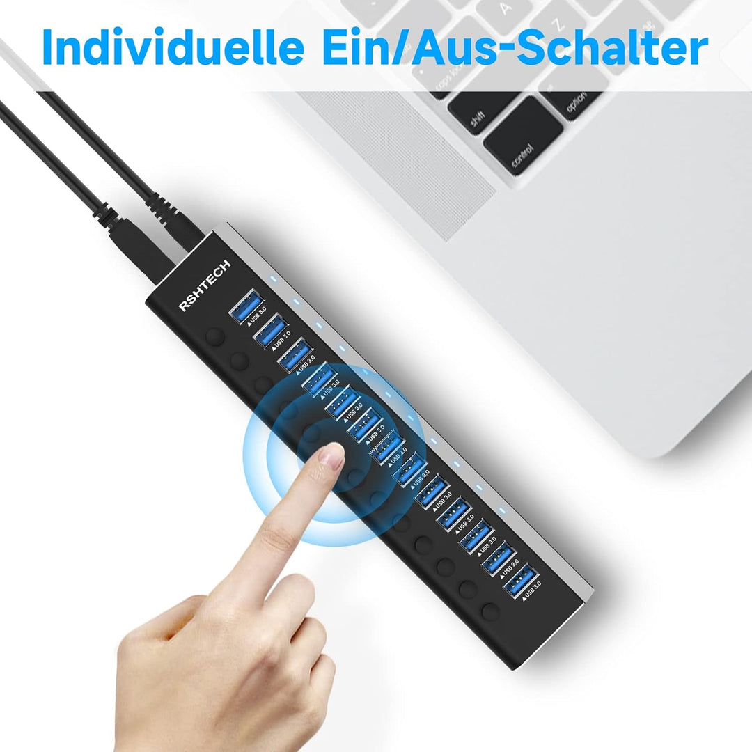 RSHTECH RSHTECH RSH-A13-5 Aluminium USB Hub Active 3.0 mit Netzteil 72 W 12 V/6 A, 13-Port USB Hub A