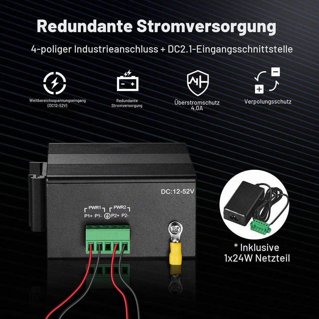 MokerLink 10 Port Gigabit Industrial DIN-Rail Ethernet Switch, Unmanaged IP40 Netzwerk-Switch (-40 b