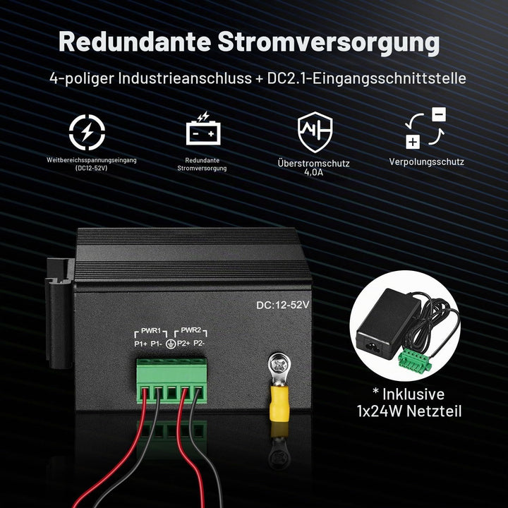 MokerLink 10 Port Gigabit Industrial DIN-Rail Ethernet Switch, Unmanaged IP40 Netzwerk-Switch (-40 b