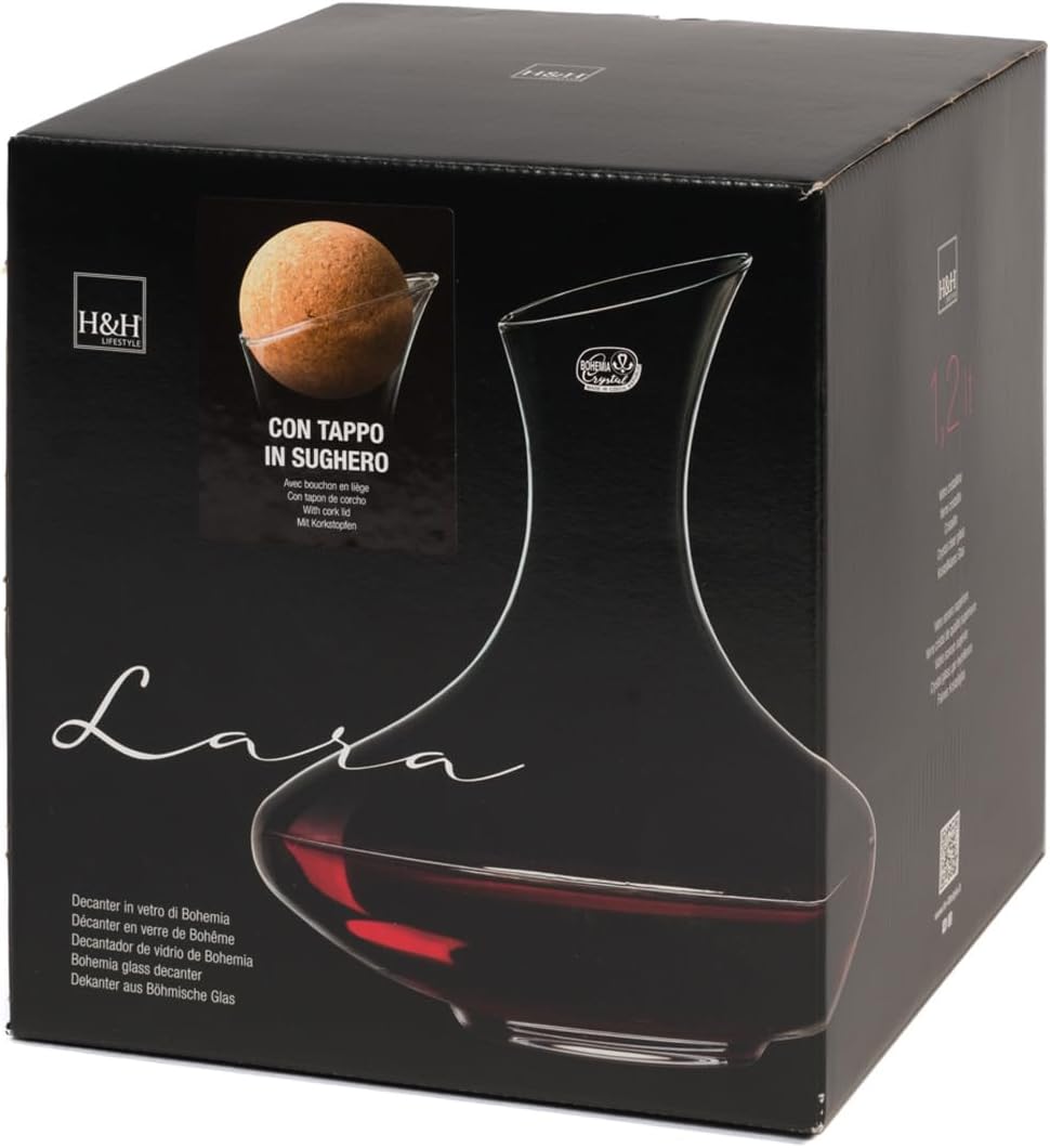 H&H Lara Dekanter aus Glas mit Klang, Diagonalschnitt, 1,2 l