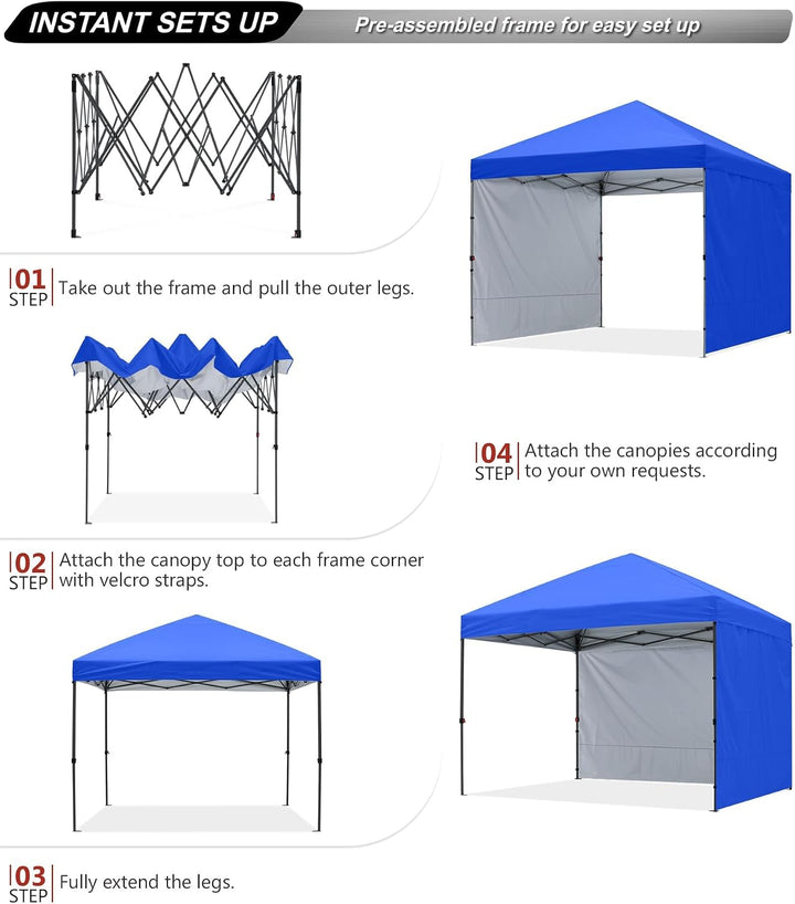 ABCCANOPY Faltpavillon UV50+ mit 2 Seitenwänden, Königsblau 300 cm | 500D Polyester,wasserdicht, 4 S