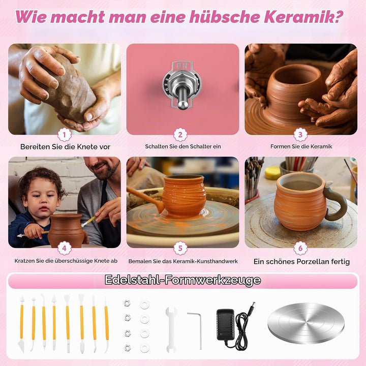 Töpferscheibe Elektrisch, Töpferscheibe Keramik Rad Maschine 30 W,Mini Electric Pottery Wheel mit 10
