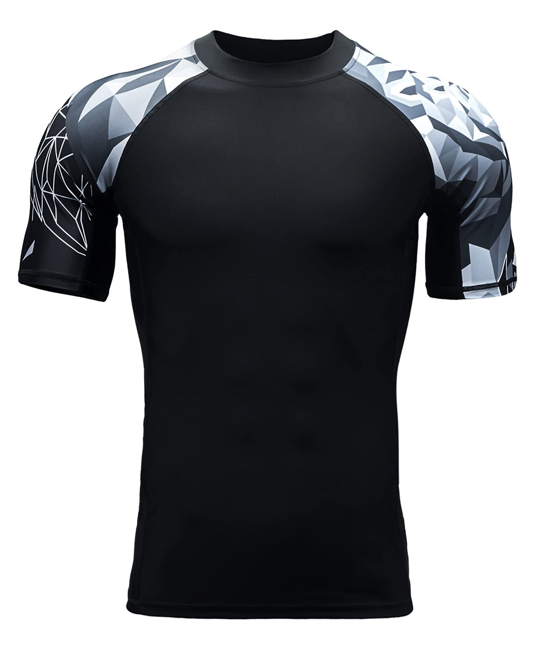 HUGE SPORTS Herren Kurzarm Splice Skins Rashguard Shirt Schwimmshirt Rash Vest für Schwimmen Surfen