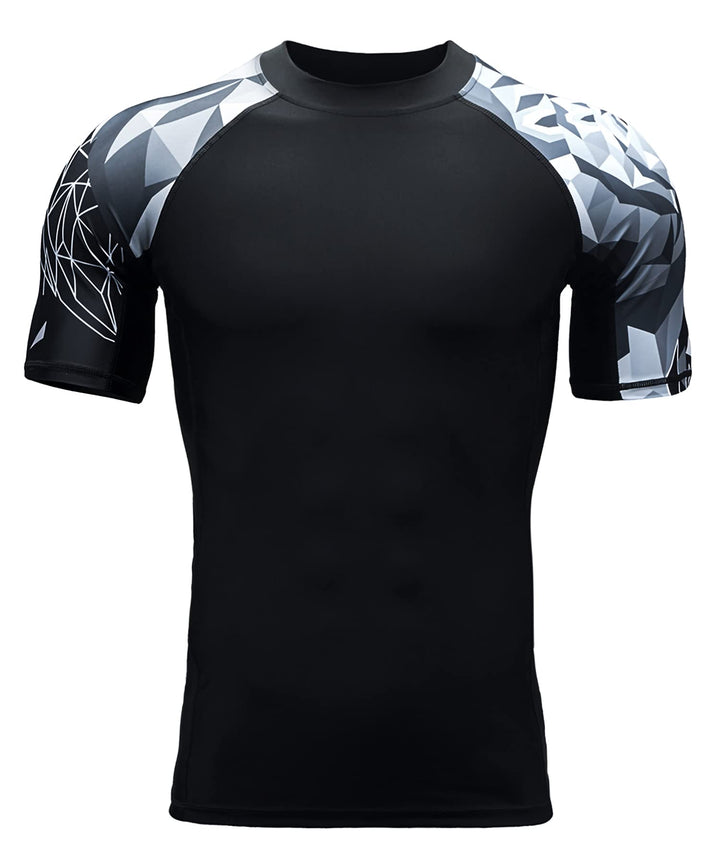 HUGE SPORTS Herren Kurzarm Splice Skins Rashguard Shirt Schwimmshirt Rash Vest für Schwimmen Surfen