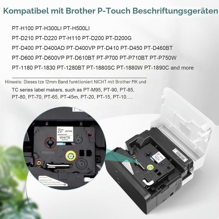 JINTUM 10X TZe-231 Kompatibel mit Brother P-Touch 12mm Schwarz auf | Weiss Laminated Schriftband für