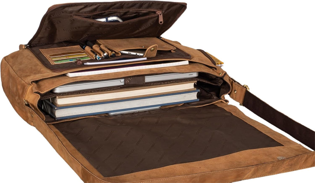 STILORD 'Maximus' XXL Ledertasche riesige Umhängetasche Unitasche 17 18 19 21 Zoll Laptop Aktentasch
