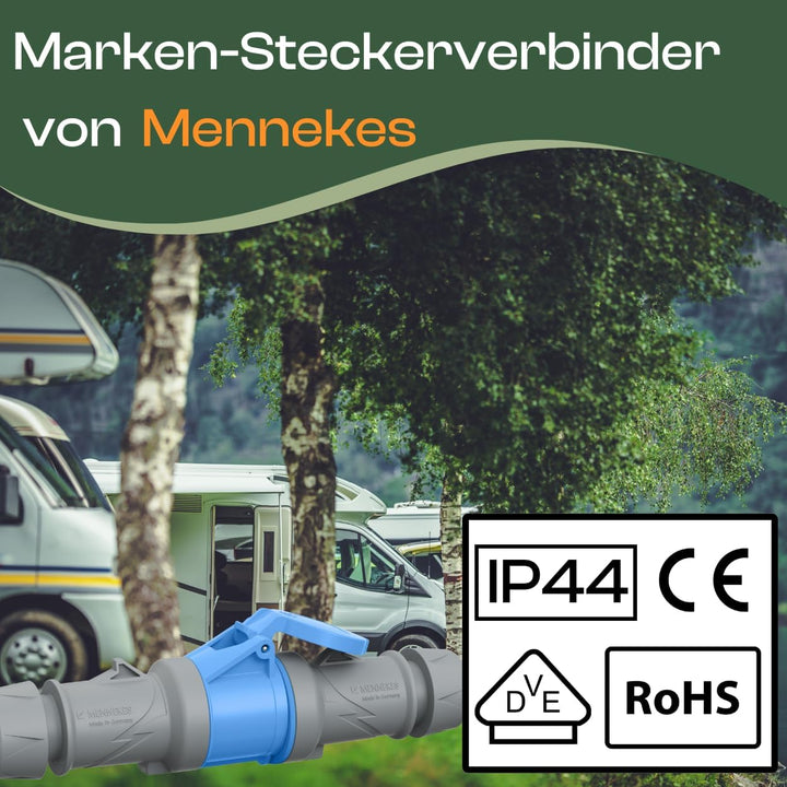 Camping Kabel 15 Meter CEE verlängerungskabel 15m aussen H07RN-F 3x2,5 Strom Wohnwagen Kabel landstr