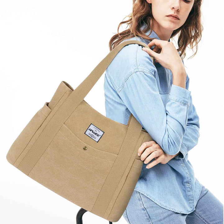 HAWEE Canvas Damen Handtasche Shopper Tote Bag Grosse Schultertasche mit Reissverschluss Umhängetasc