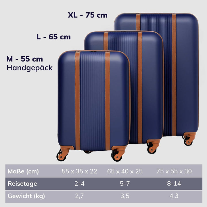FERGÉ Kofferset Hartschale 3-teilig Milano Trolley-Set - Handgepäck 55 cm, L und XL 3er Set Hartscha