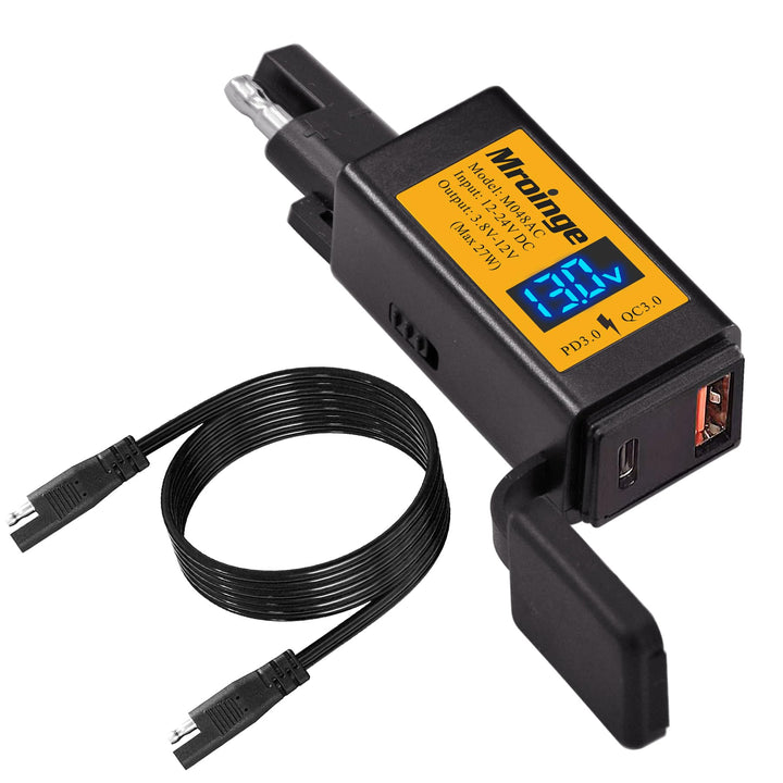 Mroinge Motorrad-USB-C-Ladegerät, SAE-auf-USB-Adapter, 27 W, Dual-Port-USB-Schnellladegerät mit Volt