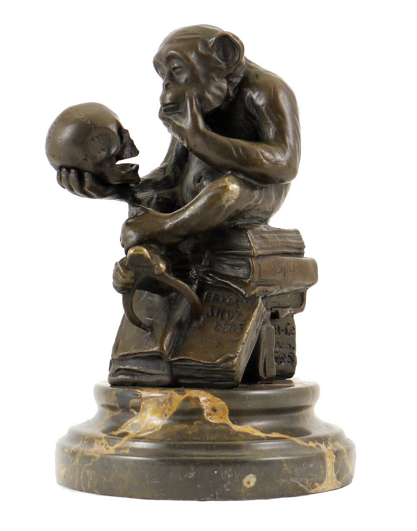 Wolfgang Hugo Rheinhold - Skulptur AFFE mit Schädel in Bronze - signiert Milo - Kunst Kaufen - Skulp