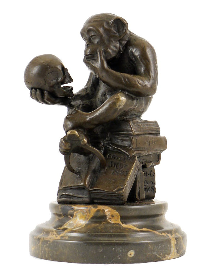 Wolfgang Hugo Rheinhold - Skulptur AFFE mit Schädel in Bronze - signiert Milo - Kunst Kaufen - Skulp