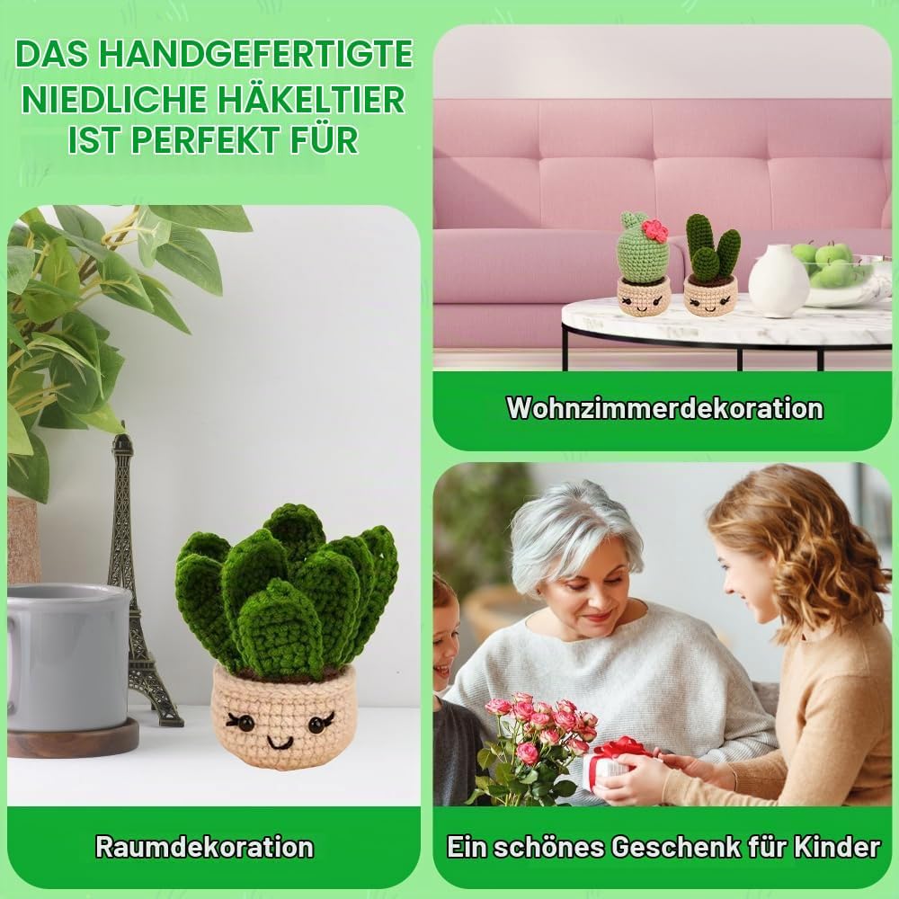 Mecmbj Häkelset für Anfänger, 6 Stück Niedliches Kaktus Häkelnadel Set, Blumentöpfe Crochet Set, HäK