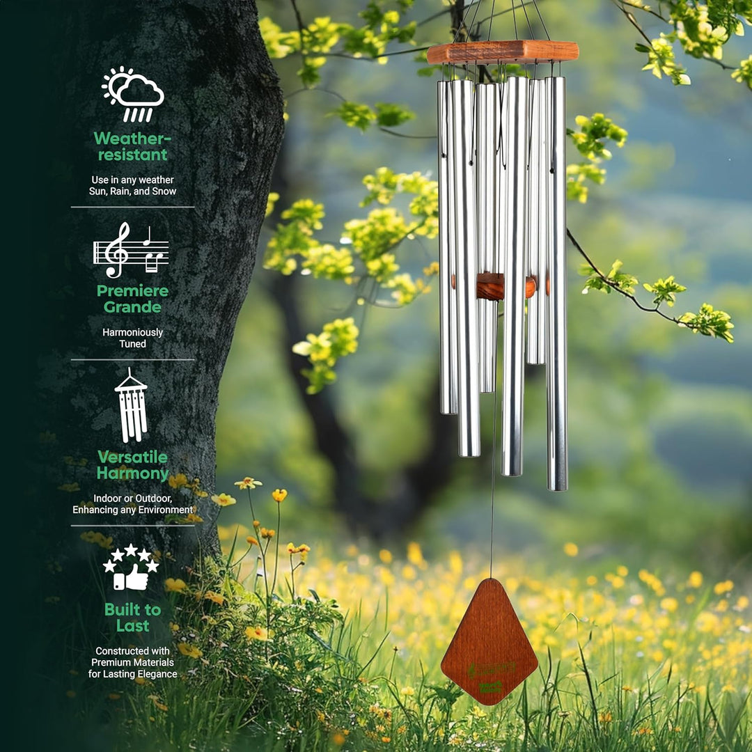 Art Bizniz Windspiel 60 cm Aluminium/Holz Silber 24" Silber, 24" Silber