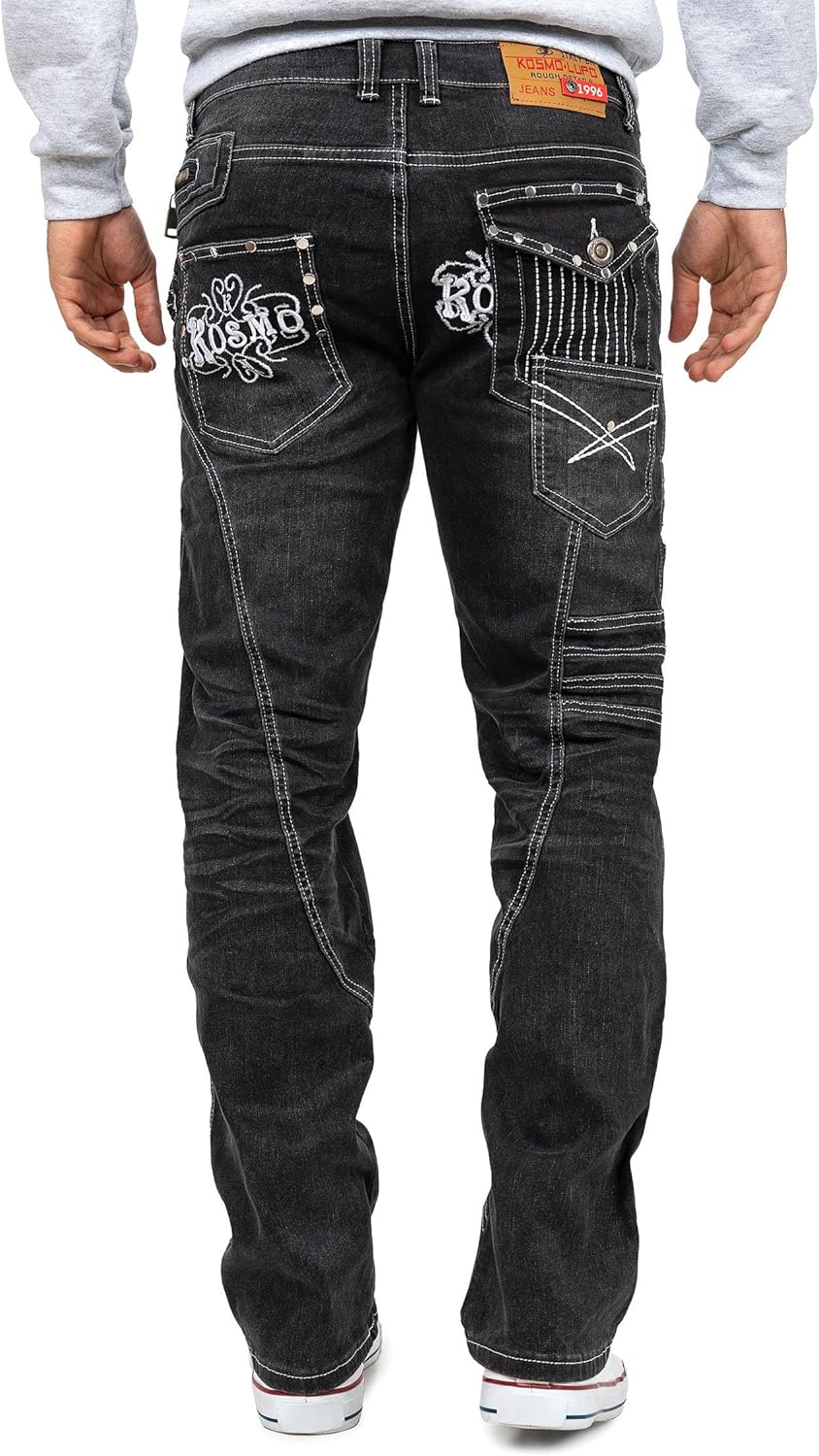 Kosmo Lupo Herren Jeans Extravagant Besondere Designs 29W / 32L Grau - 03, 29W / 32L Grau - 03
