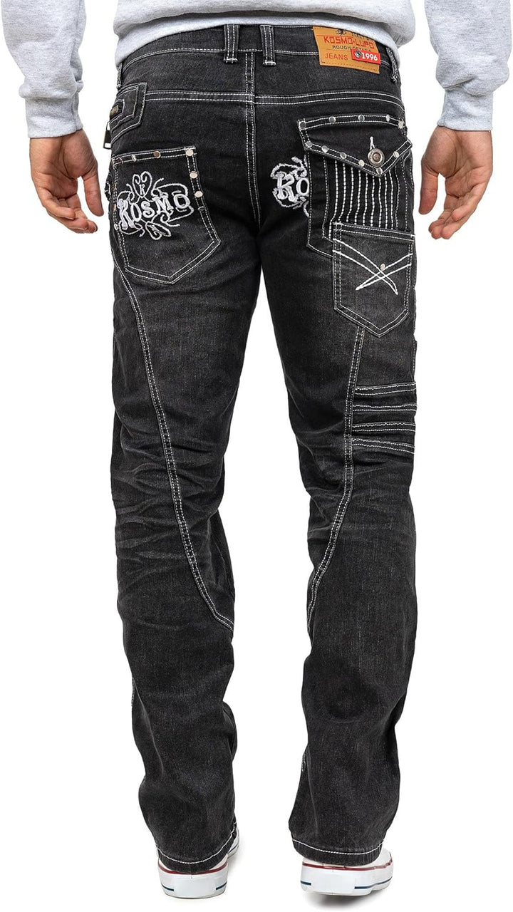Kosmo Lupo Herren Jeans Extravagant Besondere Designs 29W / 32L Grau - 03, 29W / 32L Grau - 03