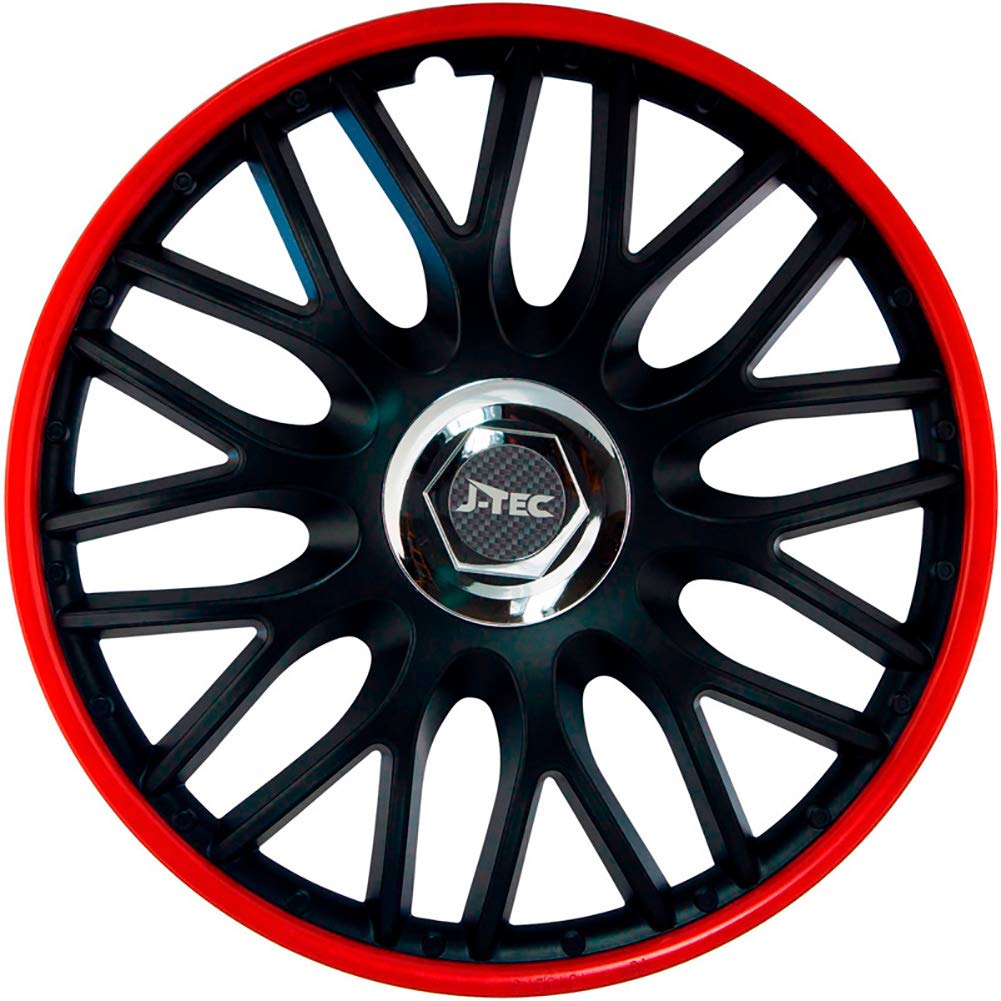 Satz J-Tec Radzierblenden Orden R 14-Zoll Schwarz/Rot + Chrom Ringe 14-inch Schwarz/Rot + Chrom Ring