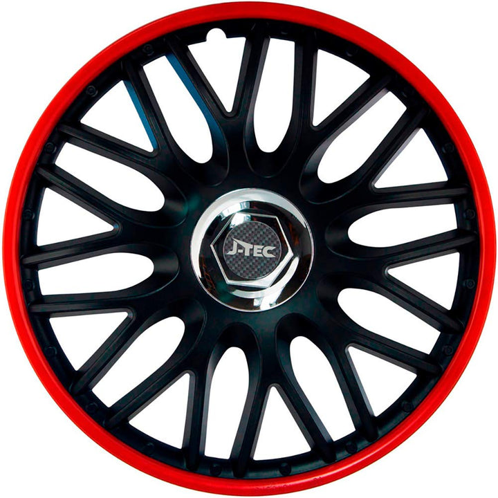 Satz J-Tec Radzierblenden Orden R 14-Zoll Schwarz/Rot + Chrom Ringe 14-inch Schwarz/Rot + Chrom Ring