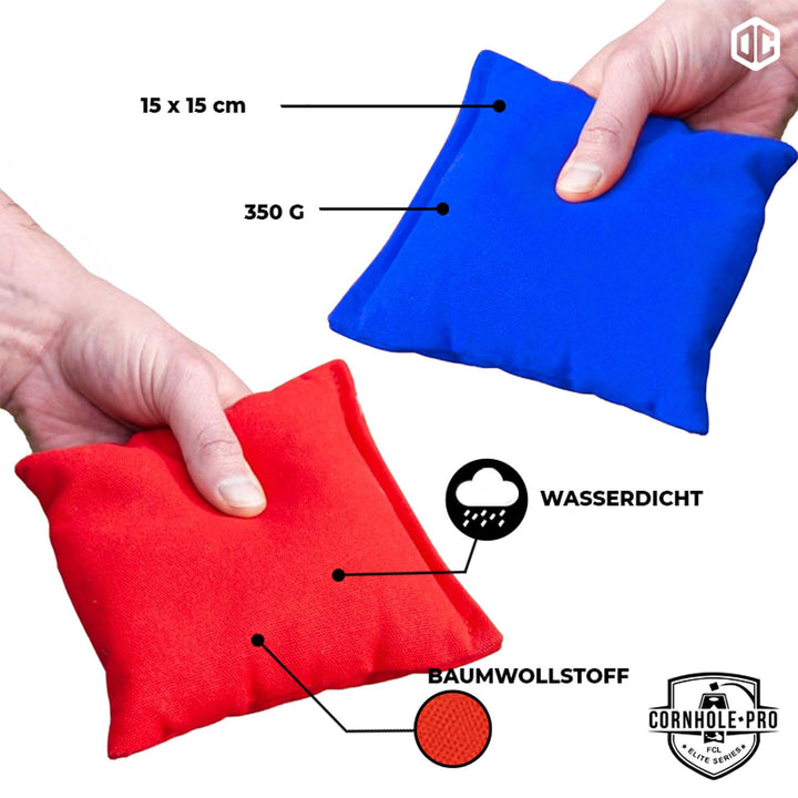 Offizielle Cornhole Tasche | 4 Blaue und 4 rote Taschen | Offizielle Grössen | Premium Qualität | 10