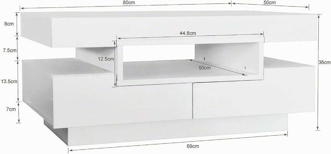 Merax Couchtisch Weiss Hochglanz, Wohnzimmertisch mit 16-Farbiger LED Beleuchtung, Beistelltisch Wei
