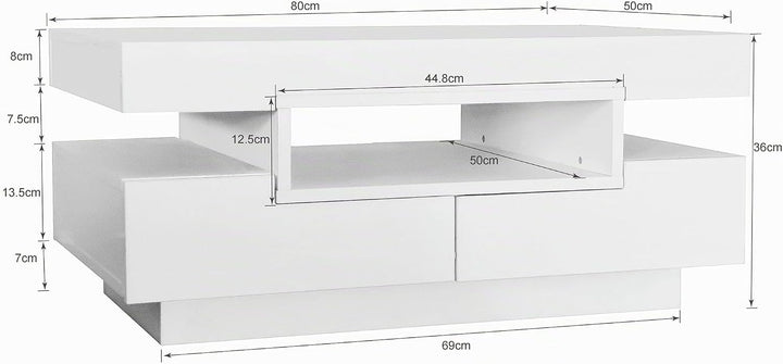 Merax Couchtisch Weiss Hochglanz, Wohnzimmertisch mit 16-Farbiger LED Beleuchtung, Beistelltisch Wei