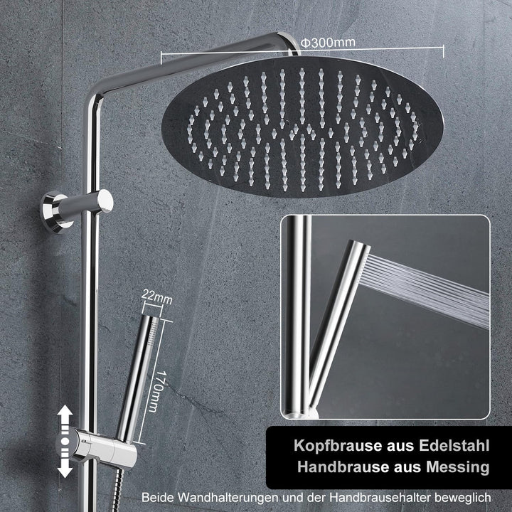 Görbach Regendusche Duschset Duschsystem mit Ablage Chrom ohne Duscharmatur (D30) YT-D30CP-Ablage, Y