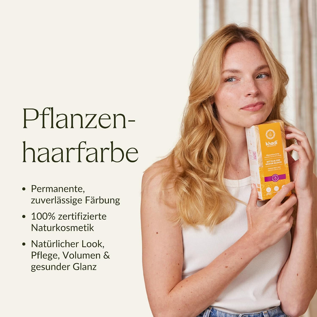 khadi MITTELBLOND Pflanzenhaarfarbe - Taucht Dein Haar in ein warmes Mittelblond mit samtigen Farbre