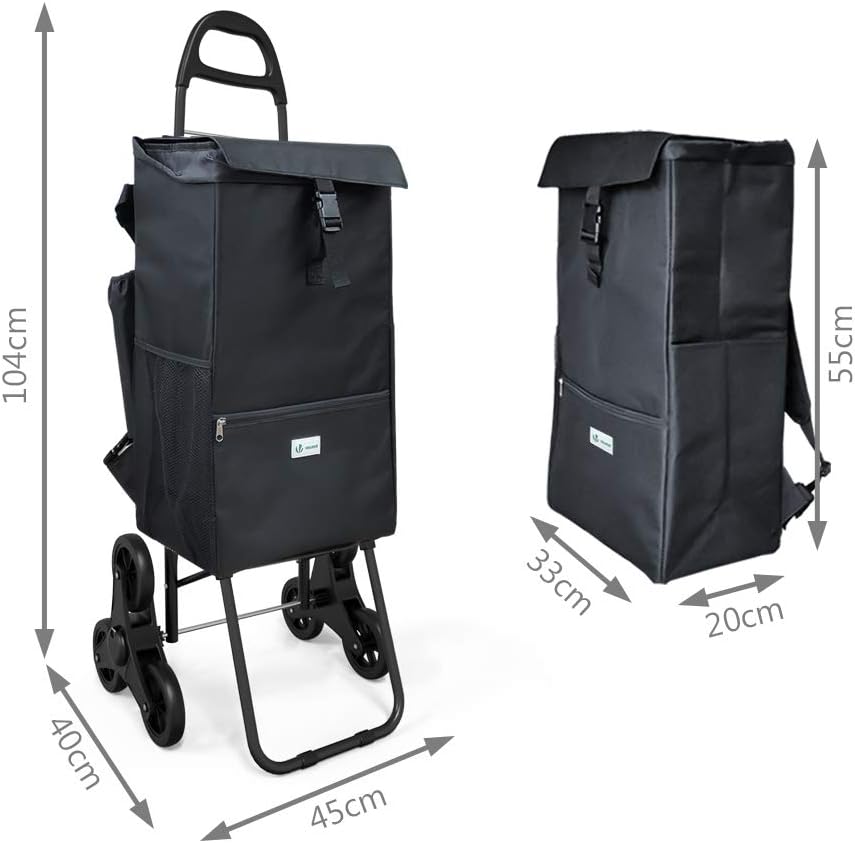 VOUNOT Einkaufstrolley Treppensteiger mit Kühlfach, Einkaufswagen Klappbar mit 3 Räder, 40 L, 40 L