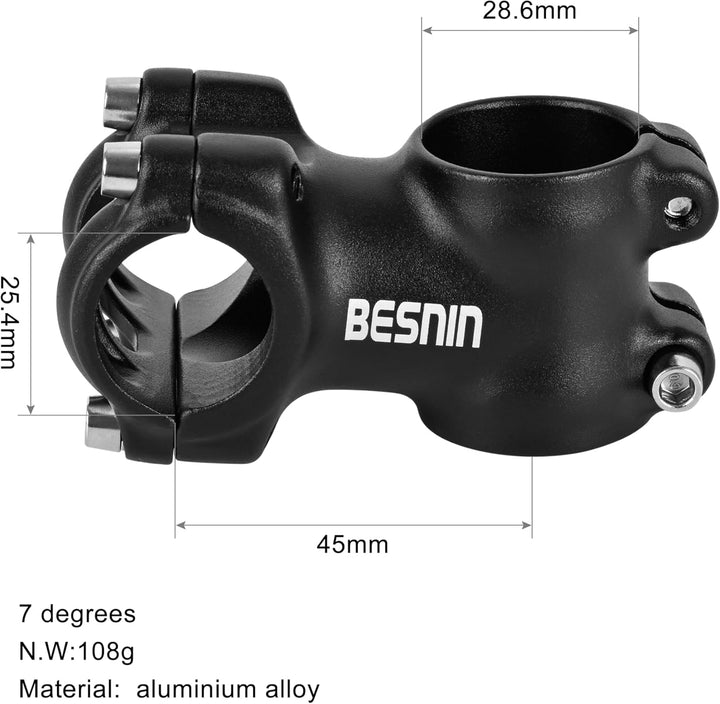 BESNIN Fahrrad Vorbau 25,4mm MTB Vorbau 7 Grad Lenkervorbau 32/45mm Kurz Fahrradlenker Vorbau Alumin