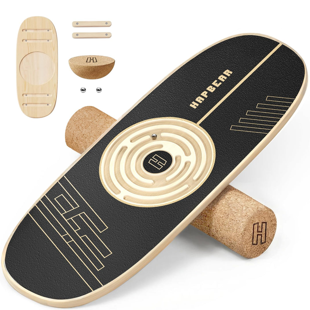 HAPBEAR Labyrinth Balance Board für Erwachsene – 6-in-1 Surfin Balance Board Set mit Korkrolle & Hal