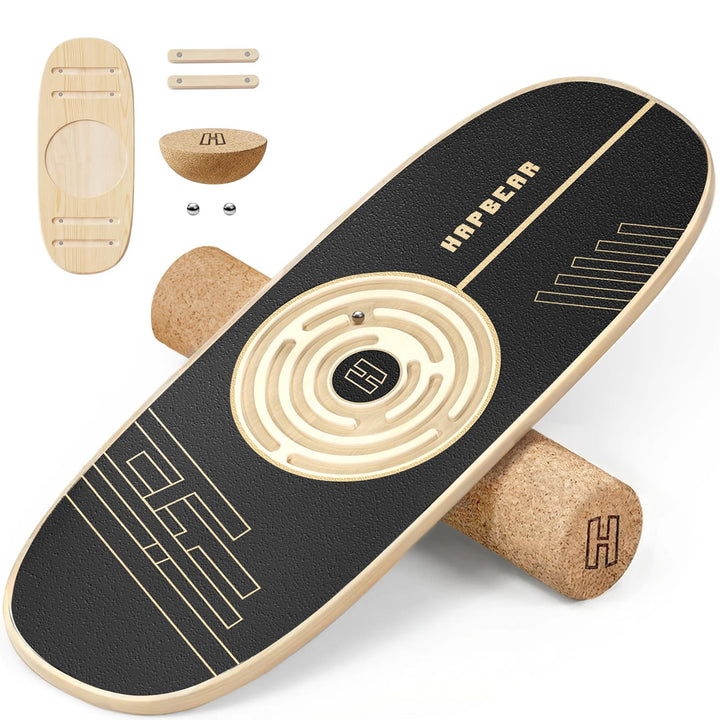 HAPBEAR Labyrinth Balance Board für Erwachsene – 6-in-1 Surfin Balance Board Set mit Korkrolle & Hal