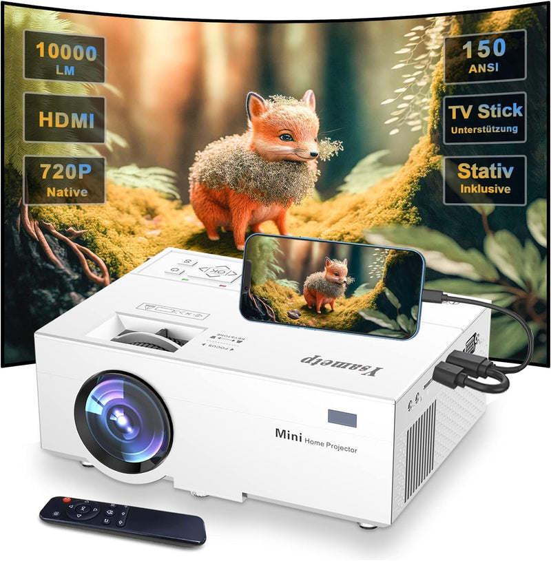 Mini Beamer, Heimkino Beamer HD 720P Nativ Video Beamer,10000 Lumen,LCD Beamer kompatibel mit Laptop