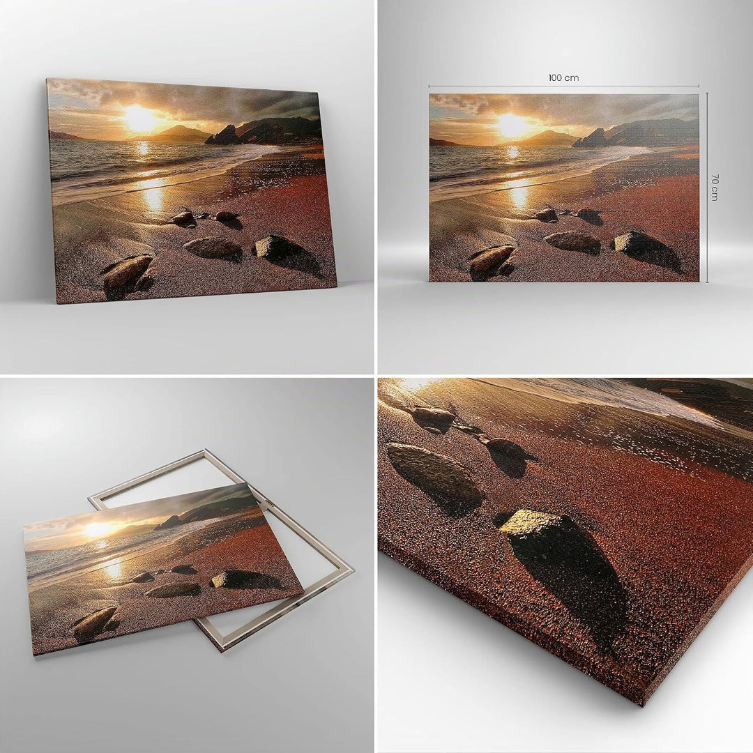 Bilder auf Leinwand 100x70cm Leinwandbild Strand Wolken Abend Küste Gross Wanddeko Bild Schlafzimmer