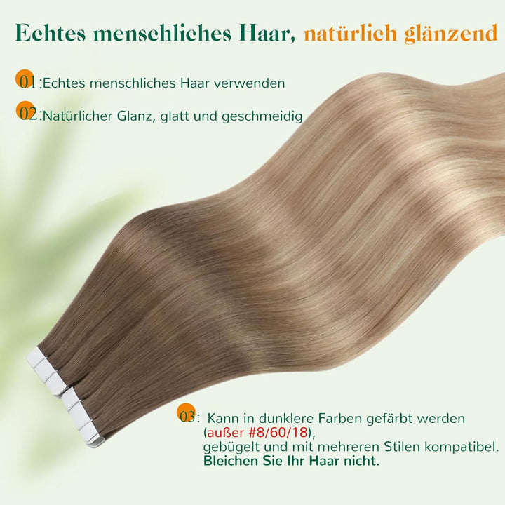 Easyouth Tape in Extensions Echthaar Glue in Haar Extensions Echthaar Farbe Ash Brown Mix Platinum B